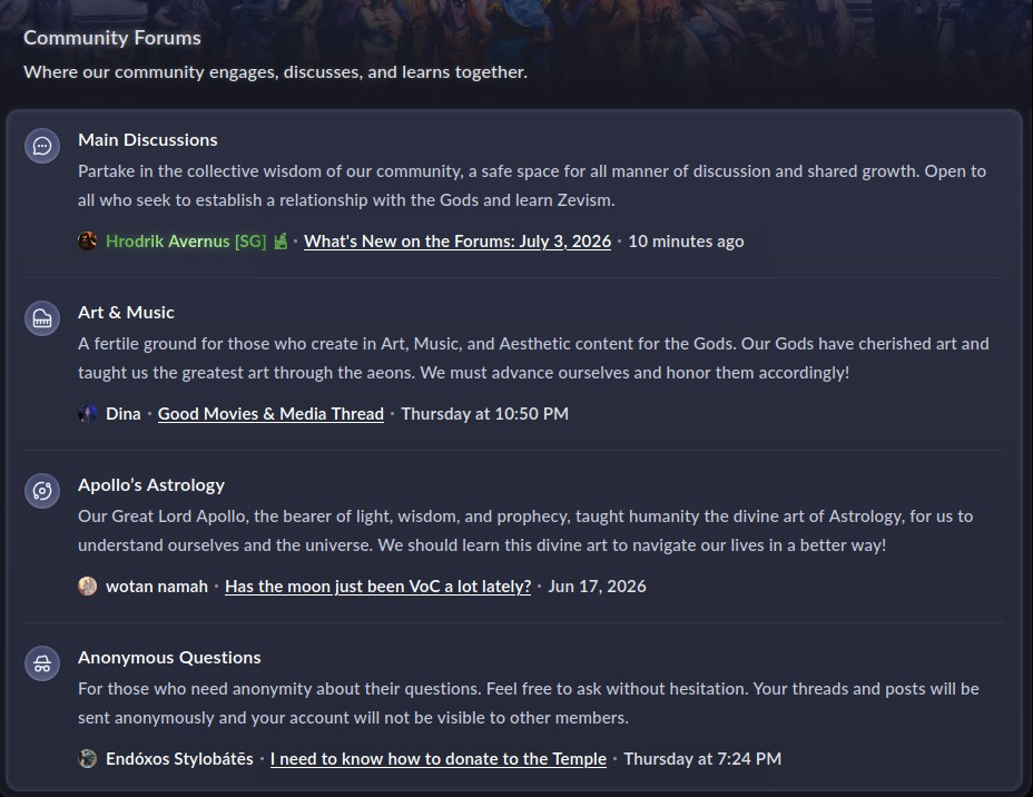 The main English community subforums