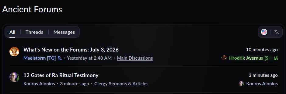The latest Ancient Forums messages and activity