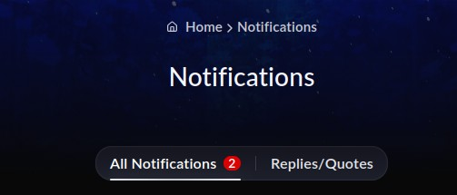 The Notifications page showing notification and reply or quote tabs
