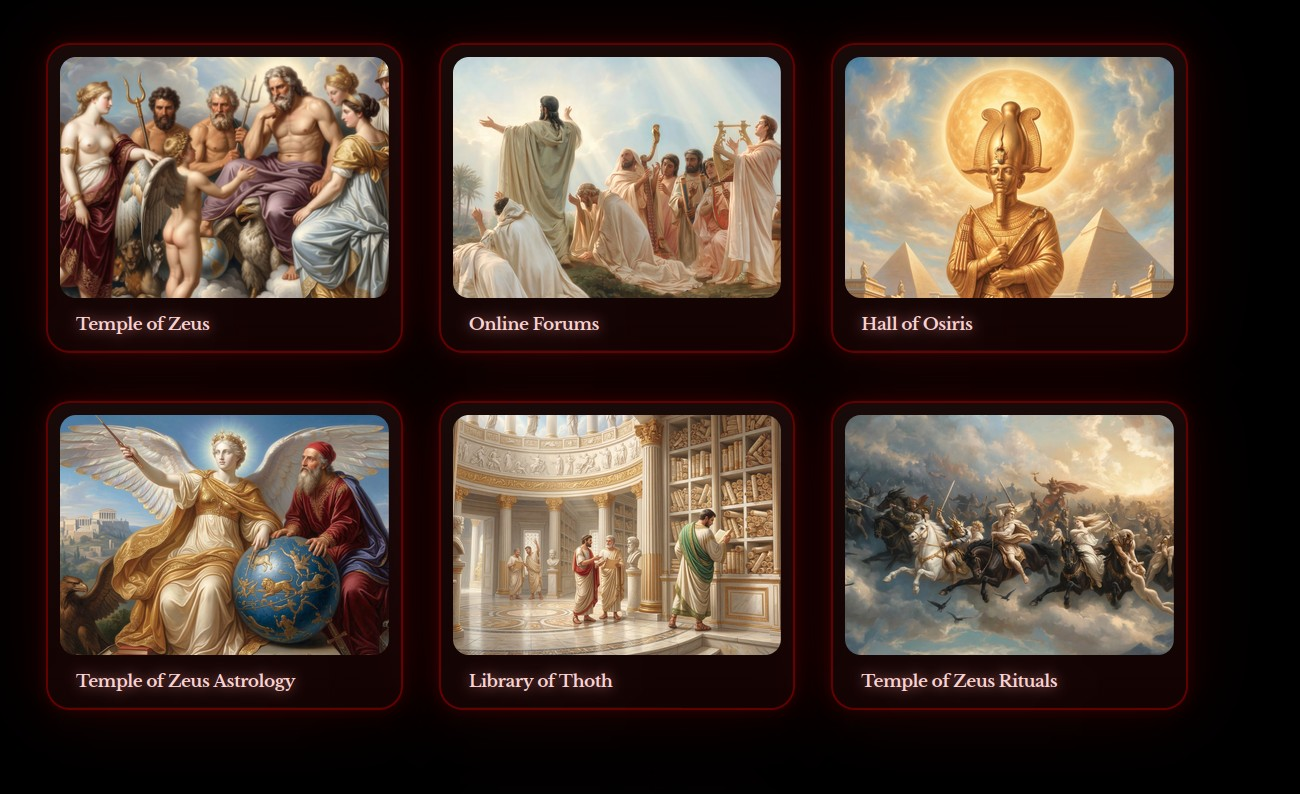 The Zeus is God index page with links to Temple of Zeus services