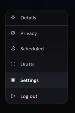The User area menu with account settings and Log out