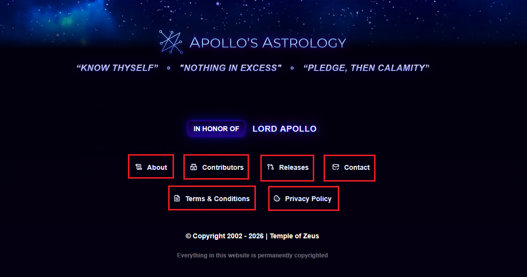 The footer with About, Contributors, Releases, Contact, Terms and Conditions, and Privacy Policy highlighted