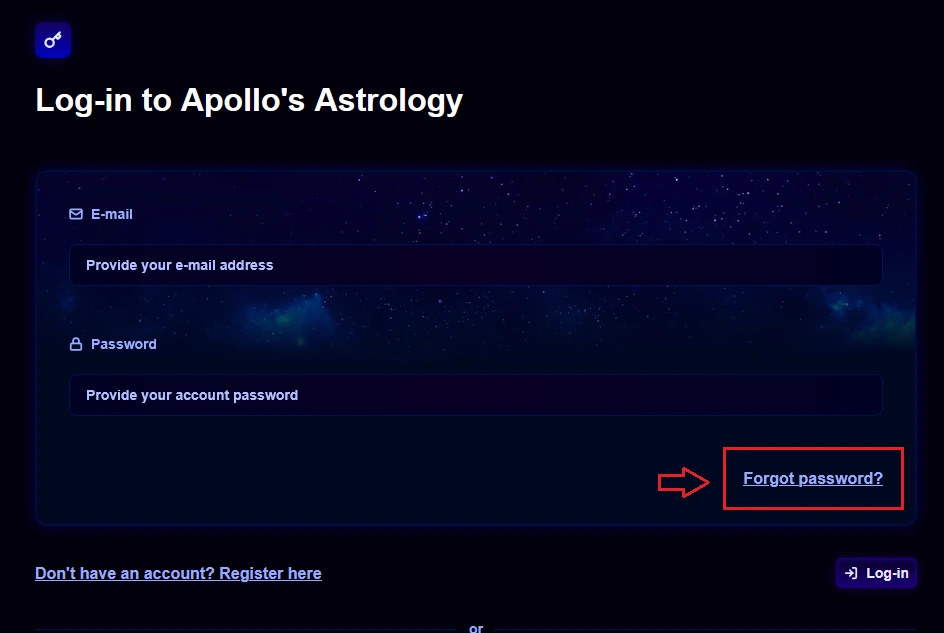 The login form with the "Forgot password?" link highlighted