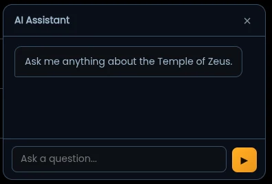 The AI Assistant panel for Temple of Zeus site enquiries