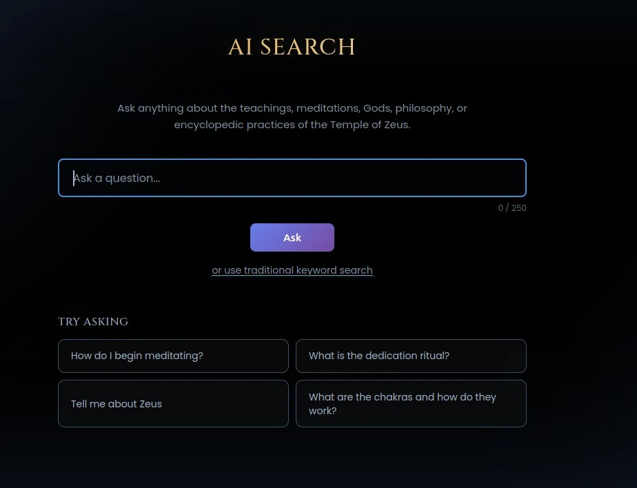 The dedicated AI Search page with recommended questions