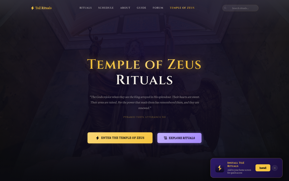 The ToZ Rituals home page