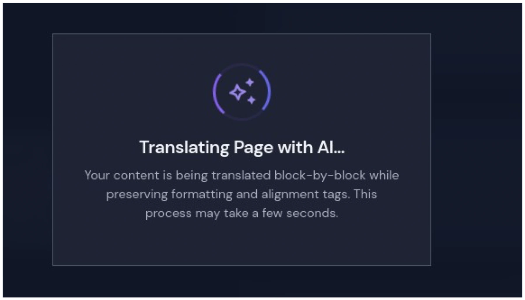 The "Translating Page with AI" loading screen