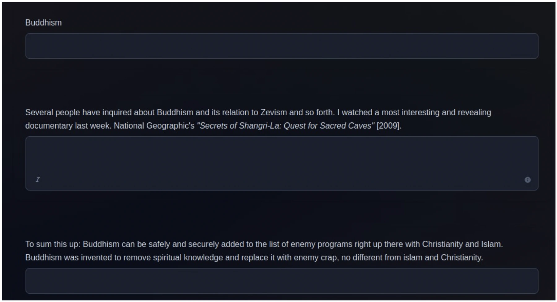 Focus mode, with each translation block directly under its English block