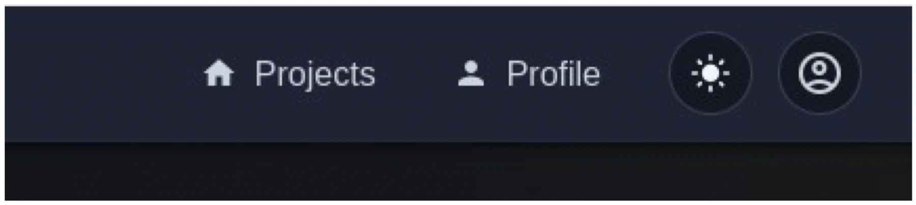 The top-right menu bar with Projects, Profile, the theme toggle, and the account icon