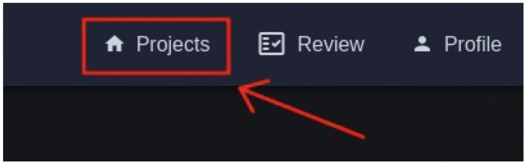 The top navigation with the Projects tab highlighted