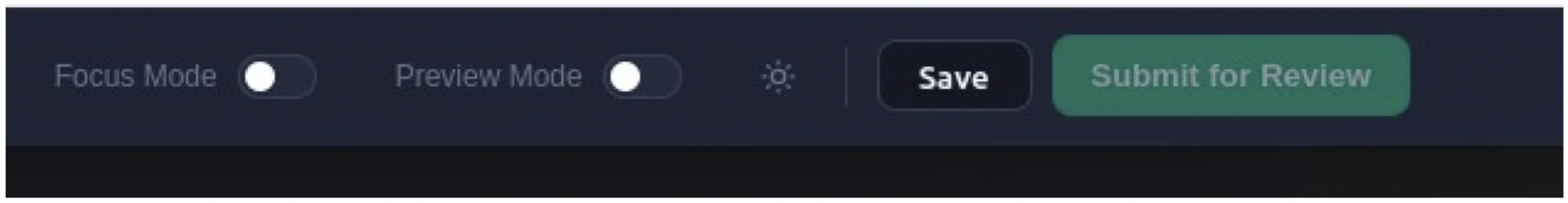 The toolbar with Focus Mode, Preview Mode, Save, and Submit for Review