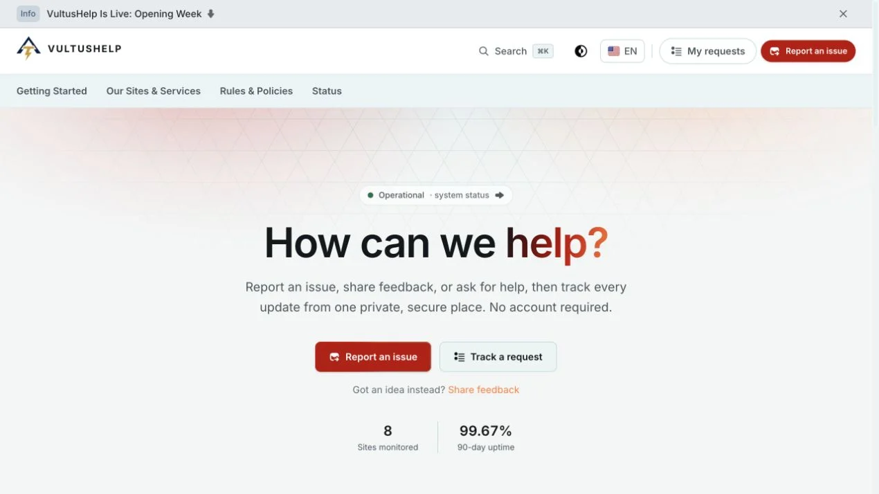 The Vultus Help home page
